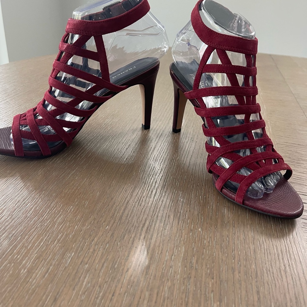 Franco Sarto Cage Sandal Burgundy Suede Size 7 - Picture 2 of 9